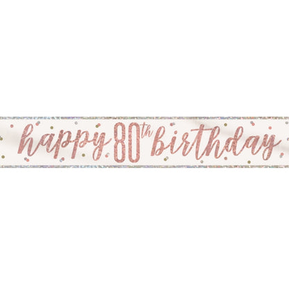 Rose Gold Holographic 80th Birthday Foil Banner