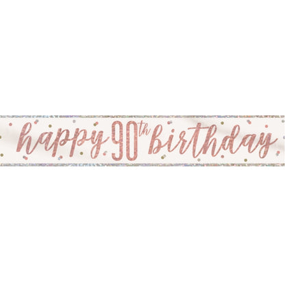 Rose Gold Holographic 90th Birthday Foil Banner