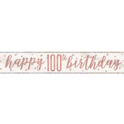 Rose Gold Holographic 100th Birthday Foil Banner