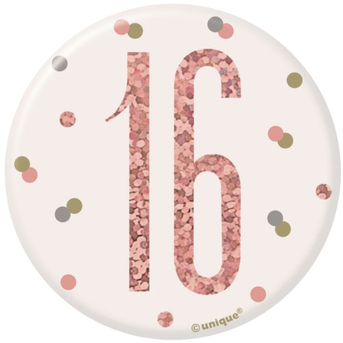 Rose Gold 16th Birthday Badge