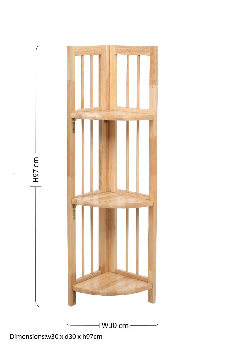 Heva Natural Tropical Hevea Wood 3 Tier Corner Shelf Unit
