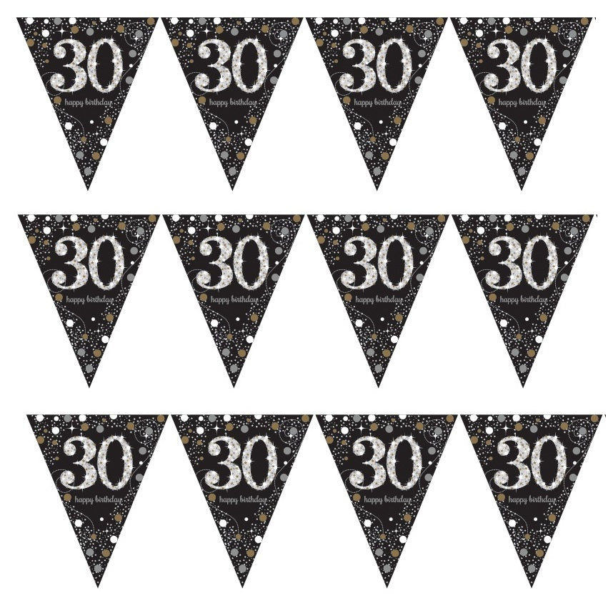 Gold Sparkle 30th Birthday Bunting Flag Banner