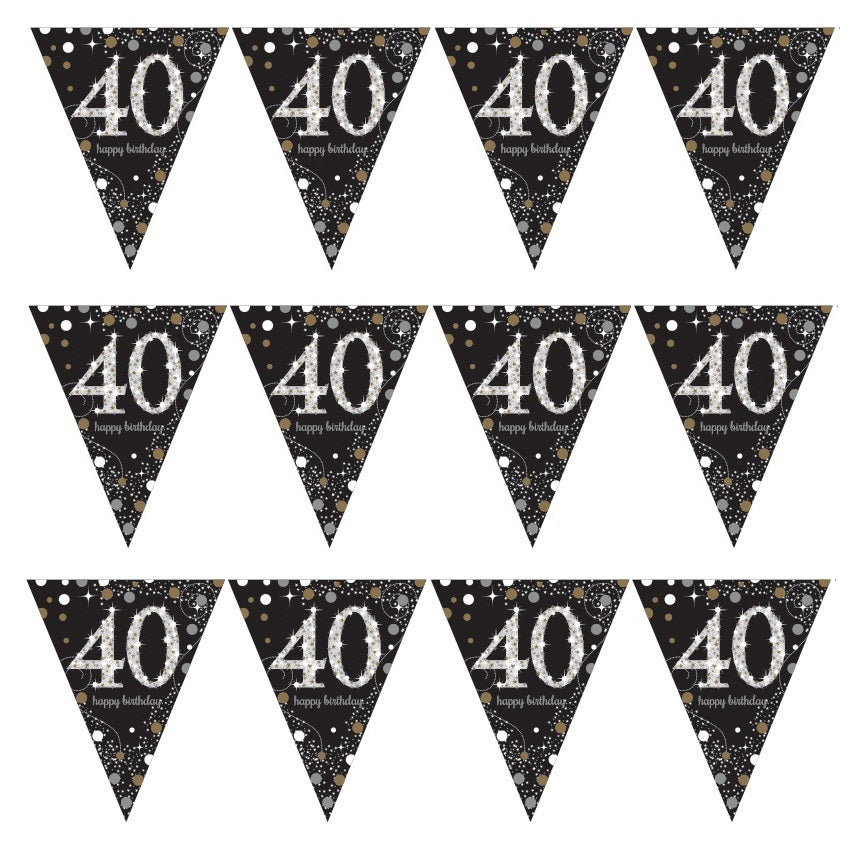 Gold Sparkle 40th Birthday Bunting Flag Banner