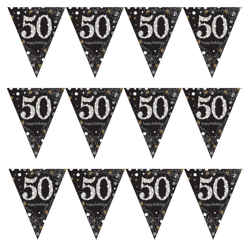 Gold Sparkle 50th Birthday Bunting Flag Banner