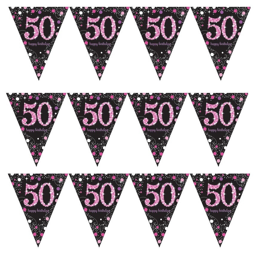 Pink Sparkle 50th Birthday Bunting Banner