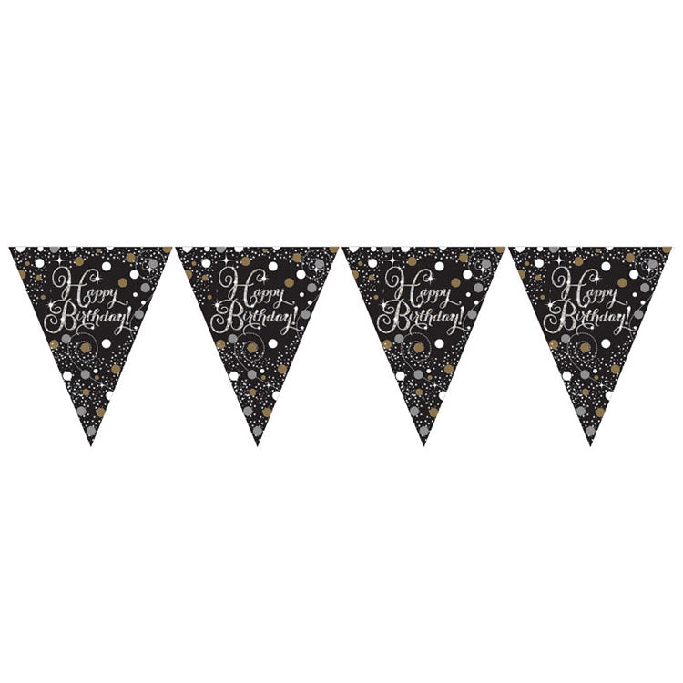 Gold Sparkle Happy Birthday Bunting Flag Banner