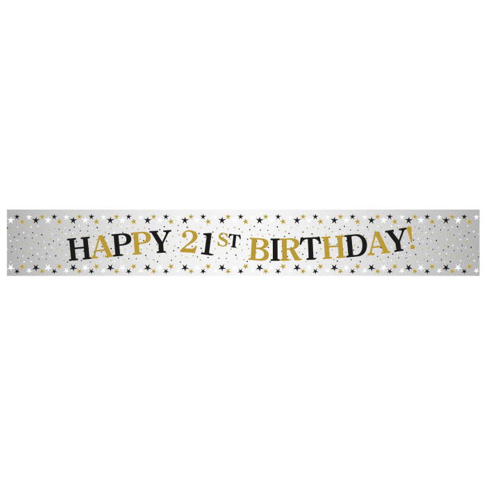 Black and Gold Sparkle 21st Birthday Foil Banners