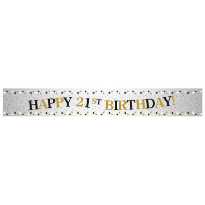 Black and Gold Sparkle 21st Birthday Foil Banners