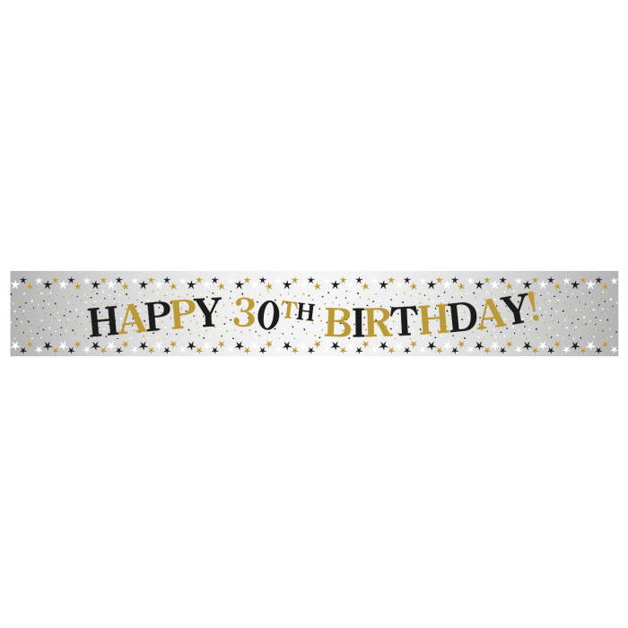 Black and Gold Sparkle 30th Birthday Foil Banners