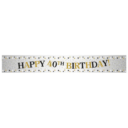 Black and Gold Sparkle 40th Birthday Foil Banners