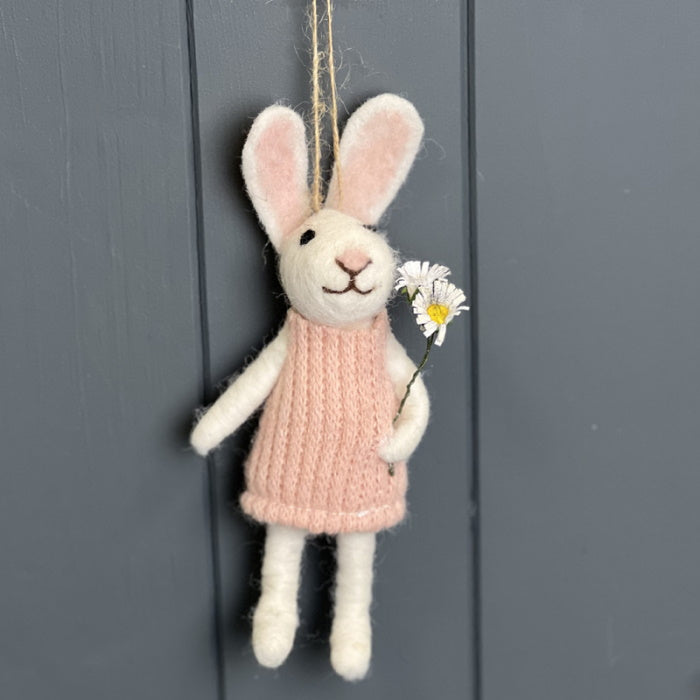 Pink Rabbit with Flowers Hanging Decoration 18cm