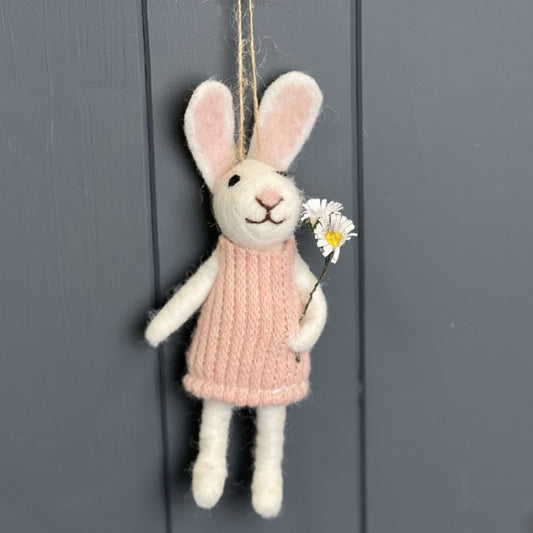 Pink Rabbit with Flowers Hanging Decoration 18cm