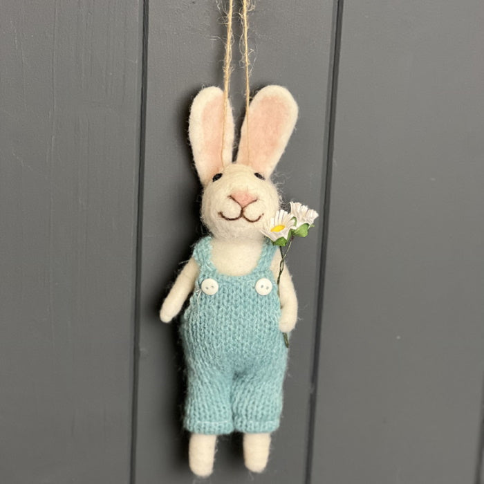 Blue Rabbit with Flower Bouquet Hanging Decoration 18cm