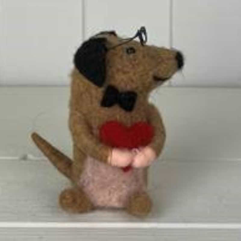 Sausage Dog Holding Heart Love Decoration 10cm