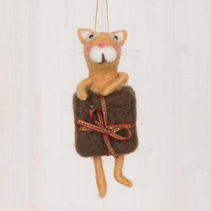 Cat with Present Hanging Decoration 12cm