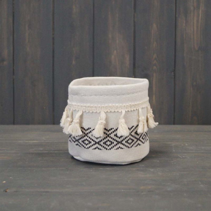 Black and White Tasselled Cotton Plant Pot Cover (11cm)