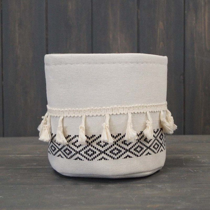 Black and White Tasselled Cotton Plant Pot