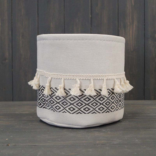 Black and White Tasselled Cotton Plant Pot Cover (18cm)