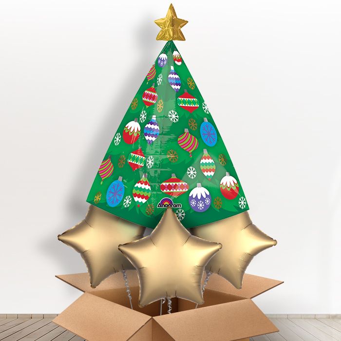 Christmas Tree Giant Balloon in a Box Gift - With 3 Themed Balloons | Small Indoor Plants