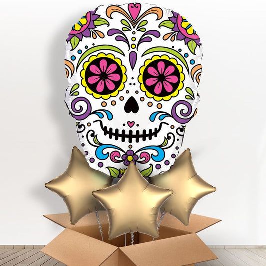 Day of the Dead Skull Shaped Giant Balloon in a Box Gift