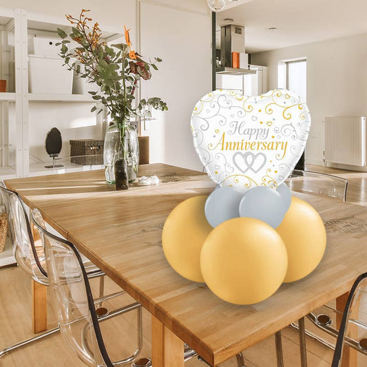 Happy Anniversary Heart Balloon Gift Message | Table Decoration - Air Filled Centrepiece | Small Indoor Plants