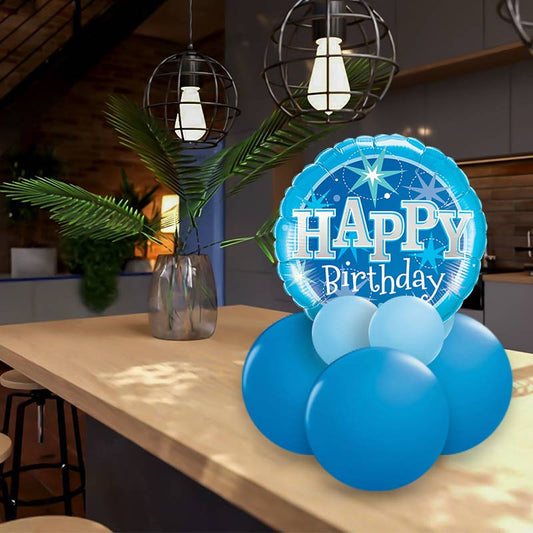 Blue Star Happy Birthday Balloon Gift Message | Table Decoration - Air Filled Centrepiece | Small Indoor Plants