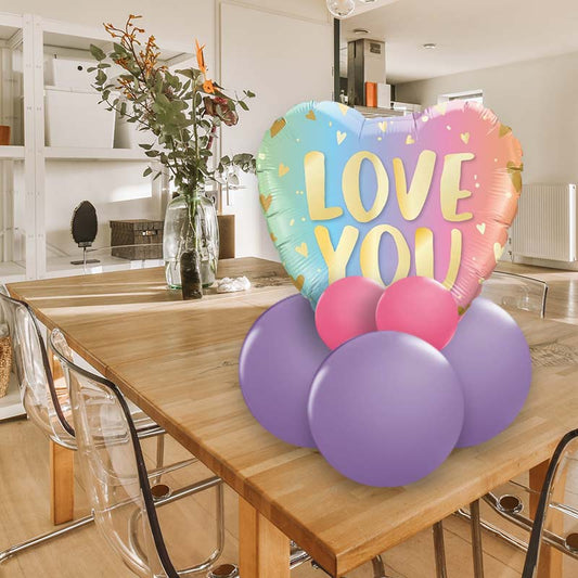 Love You Ombre and Gold Heart Balloon Gift Message | Table Decoration