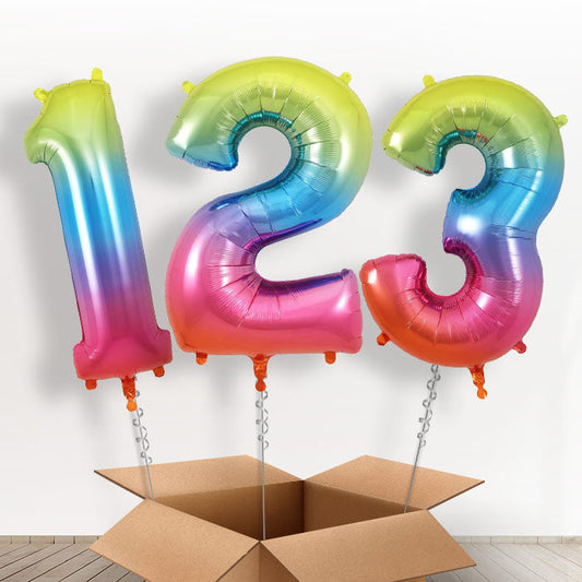 Rainbow Helium Filled Number Balloons 0-9