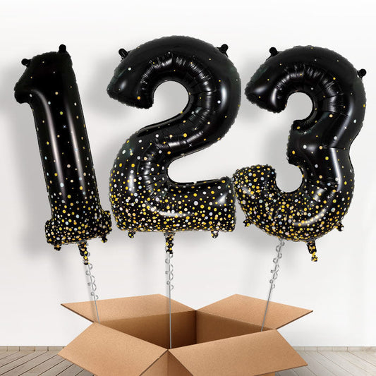 Black and Gold Helium Filled Number Balloons 0-9