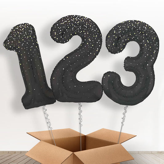 Black and Silver Dots Helium Filled Number Balloons 0-9