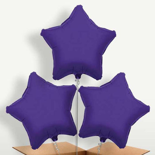 Purple Star Trio Balloon Bunch inflated with Helium | Small Indoor Plants