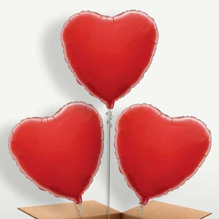 Red Heart Trio Balloon Bunch inflated with Helium | Small Indoor Plants
