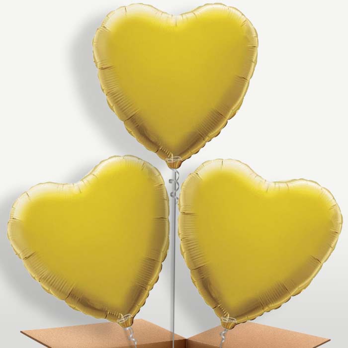 Gold Heart Bunch of Balloons inflated with Helium | Small Indoor Plants