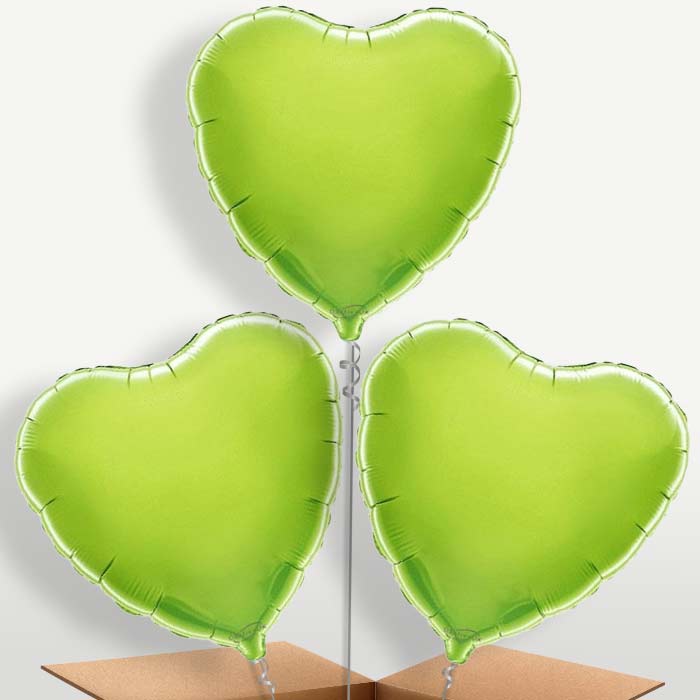 Lime Green Heart Bunch of Balloons inflated with Helium | Small Indoor Plants