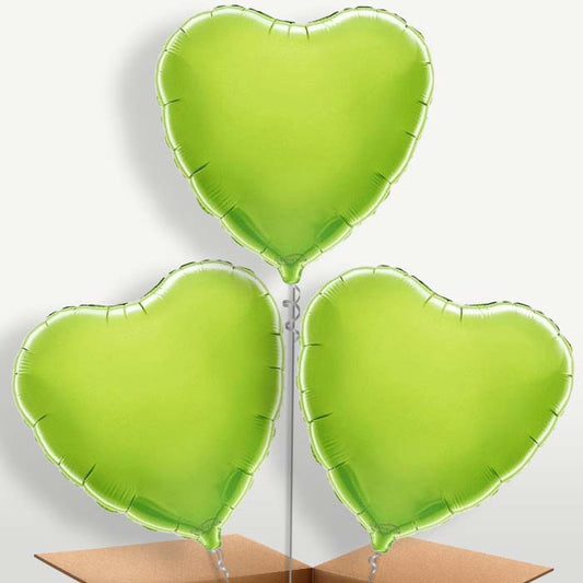 Lime Green Heart Bunch of Balloons inflated with Helium | Small Indoor Plants