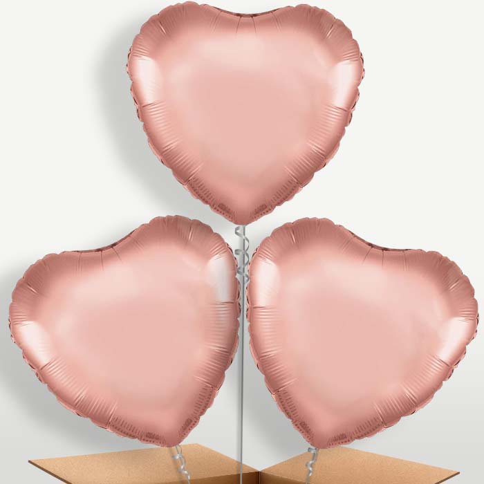 Rose Gold Heart Shaped Bunch of Balloons inflated with Helium | Small Indoor Plants