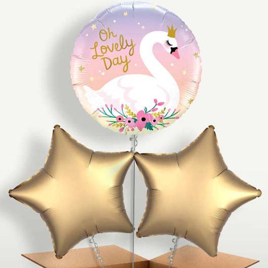 Oh Lovely Day Swan Balloon Bunch inflated with Helium | Small Indoor Plants