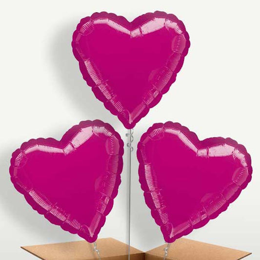 Fuchsia Pink Metallic Heart Trio Balloon Bunch | Small Indoor Plants