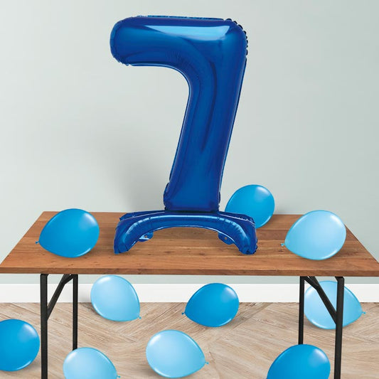 Blue Number 7 Birthday Inflated Standing Balloon Decoration