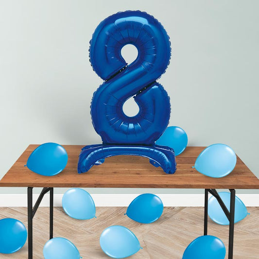 Blue Number 8 Birthday Inflated Standing Balloon Decoration