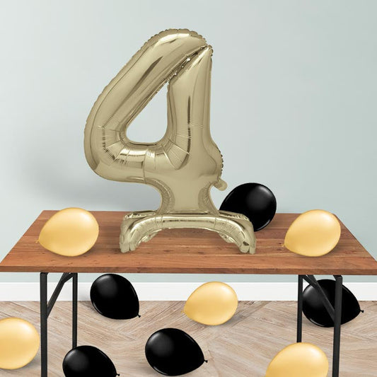 Gold Number 4 Birthday Inflated Standing Balloon Decoration