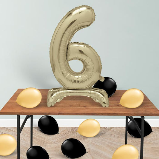 Gold Number 6 Birthday Inflated Standing Balloon Decoration