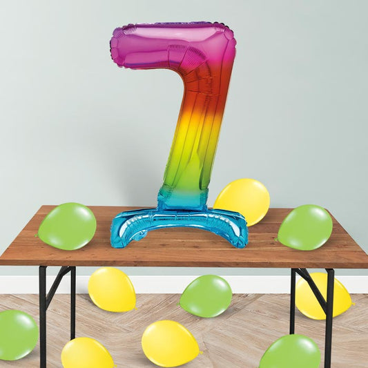 Rainbow Number 7 Birthday Inflated Standing Balloon Decoration