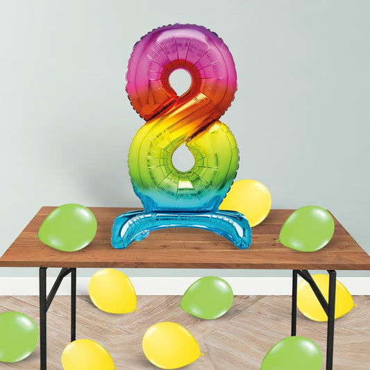 Rainbow Number 8 Birthday Inflated Standing Balloon Decoration