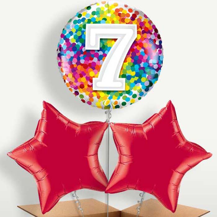 7th Birthday Rainbow Bunch of Balloons inflated with Helium | Small Indoor Plants