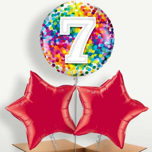 7th Birthday Rainbow Bunch of Balloons inflated with Helium | Small Indoor Plants