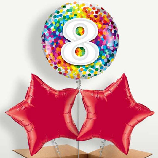 8th Birthday Rainbow Bunch of Balloons inflated with Helium | Small Indoor Plants