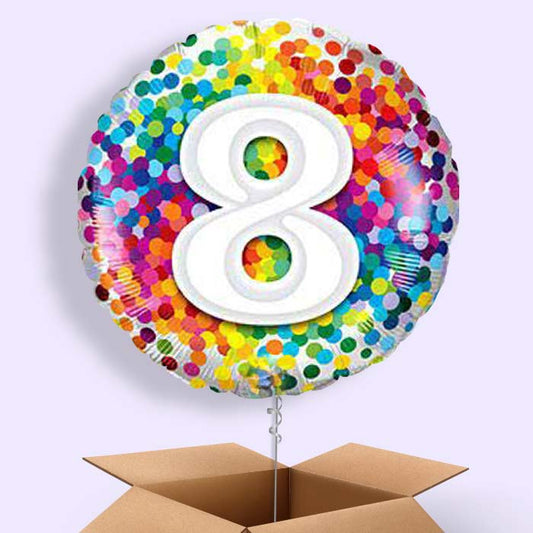 8th Birthday Balloons in a Box - Rainbow