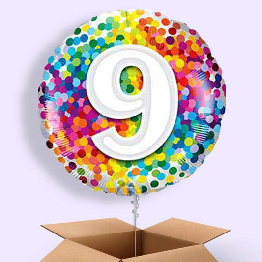 Colourful 9th Birthday Balloons in a Box