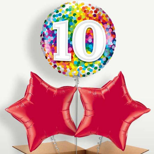 Colourful 10th Birthday Bunch of Balloons | Small Indoor Plants